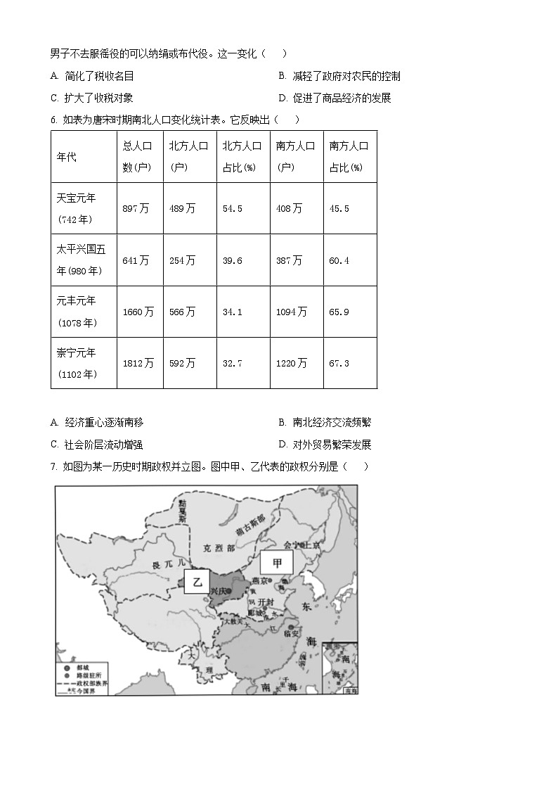 2024德州高一上学期期末考试历史含解析02