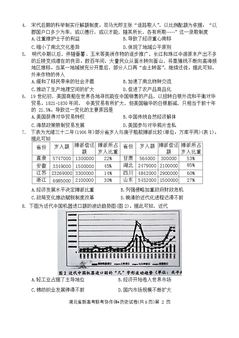 湖北省新高考协作体2023-2024学年高三上学期收心考试（开学）历史试题第2页