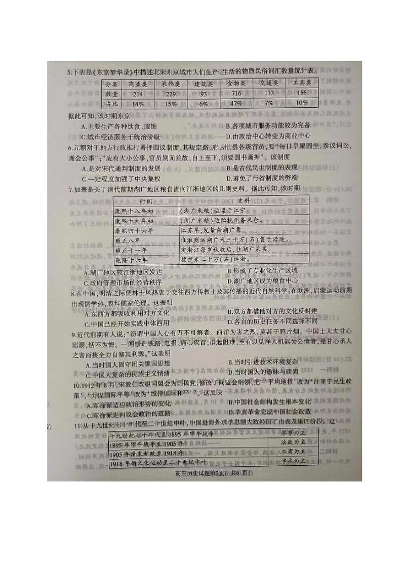 河南省信阳市2023-2024学年高三上学期第二次教学质量检测试题历史试卷（PDF版附答案）02