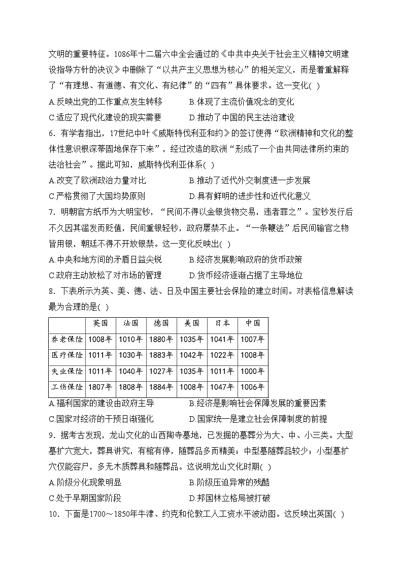 江西省2023-2024学年高二上学期期末教学检测历史试卷(含答案)02