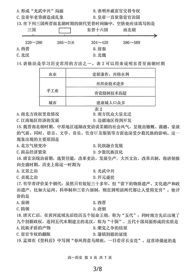 黑龙江省哈尔滨市第三中学校2022-2023学年高一上学期期末考试历史试卷03