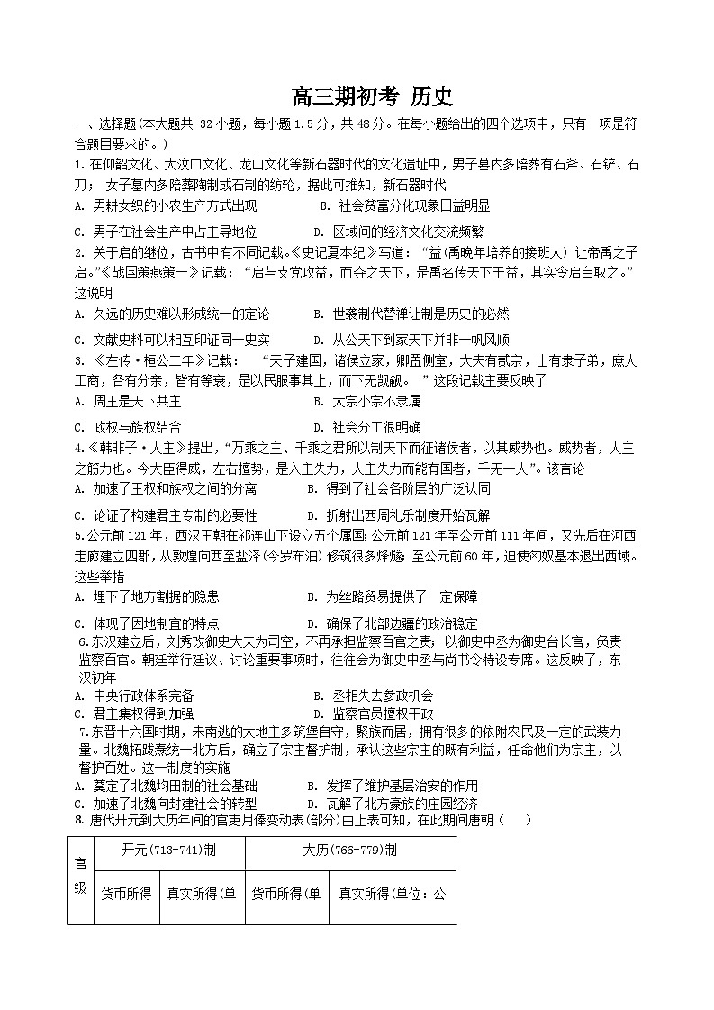 吉林省梅河口市第五中学2023-2024学年高三下学期开学考试历史试题01