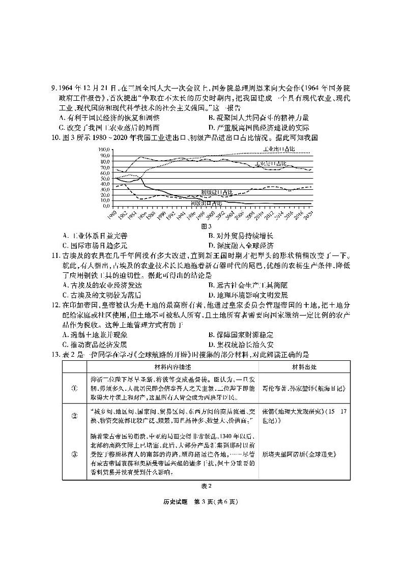 2024安徽六校高三开学考试历史试题03