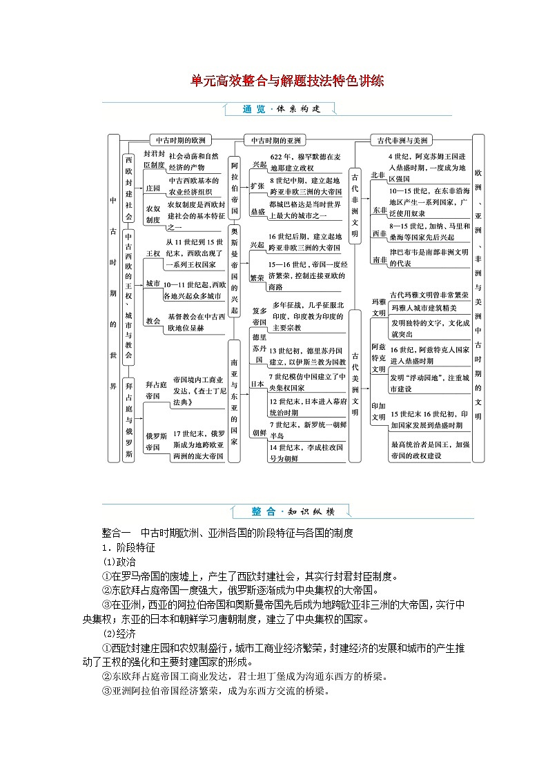 2024版新教材高中历史第二单元中古时期的世界单元高效整合学案部编版必修中外历史纲要下01