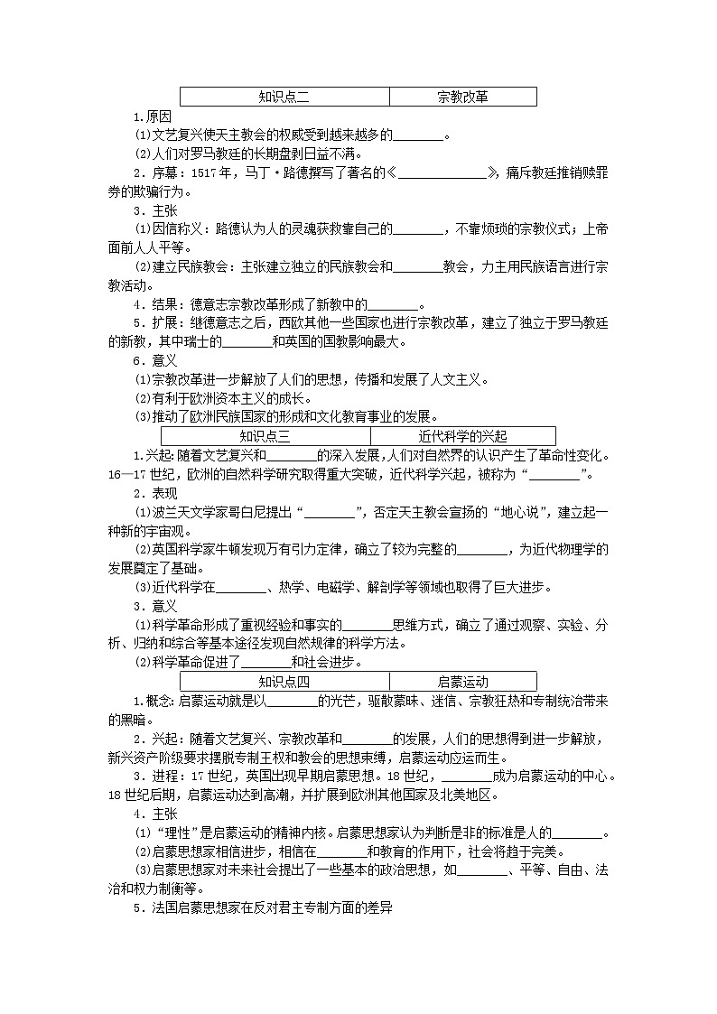 2024版新教材高中历史第四单元资本主义制度的确立第八课欧洲的思想解放运动学案部编版必修中外历史纲要下第2页
