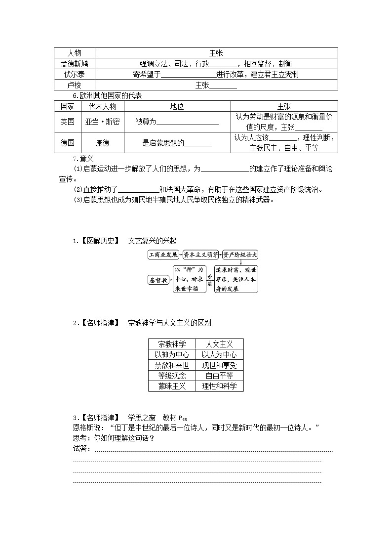 2024版新教材高中历史第四单元资本主义制度的确立第八课欧洲的思想解放运动学案部编版必修中外历史纲要下第3页