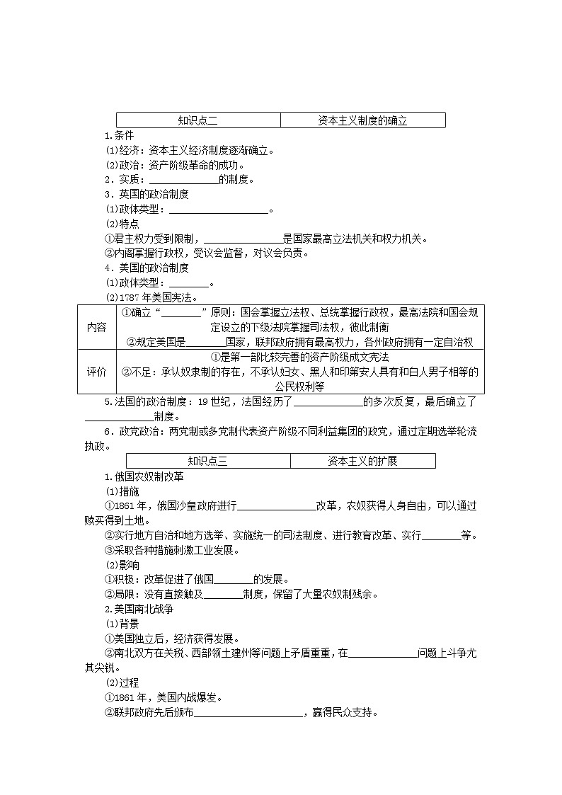 2024版新教材高中历史第四单元资本主义制度的确立第九课资产阶级革命与资本主义制度的确立学案部编版必修中外历史纲要下02