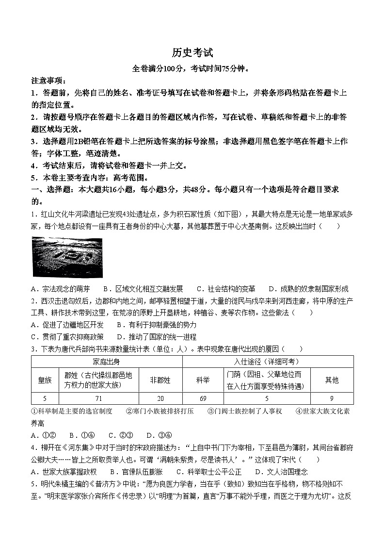 2024届黑龙江省齐齐哈尔市高三下学期2月一模考试历史试题01