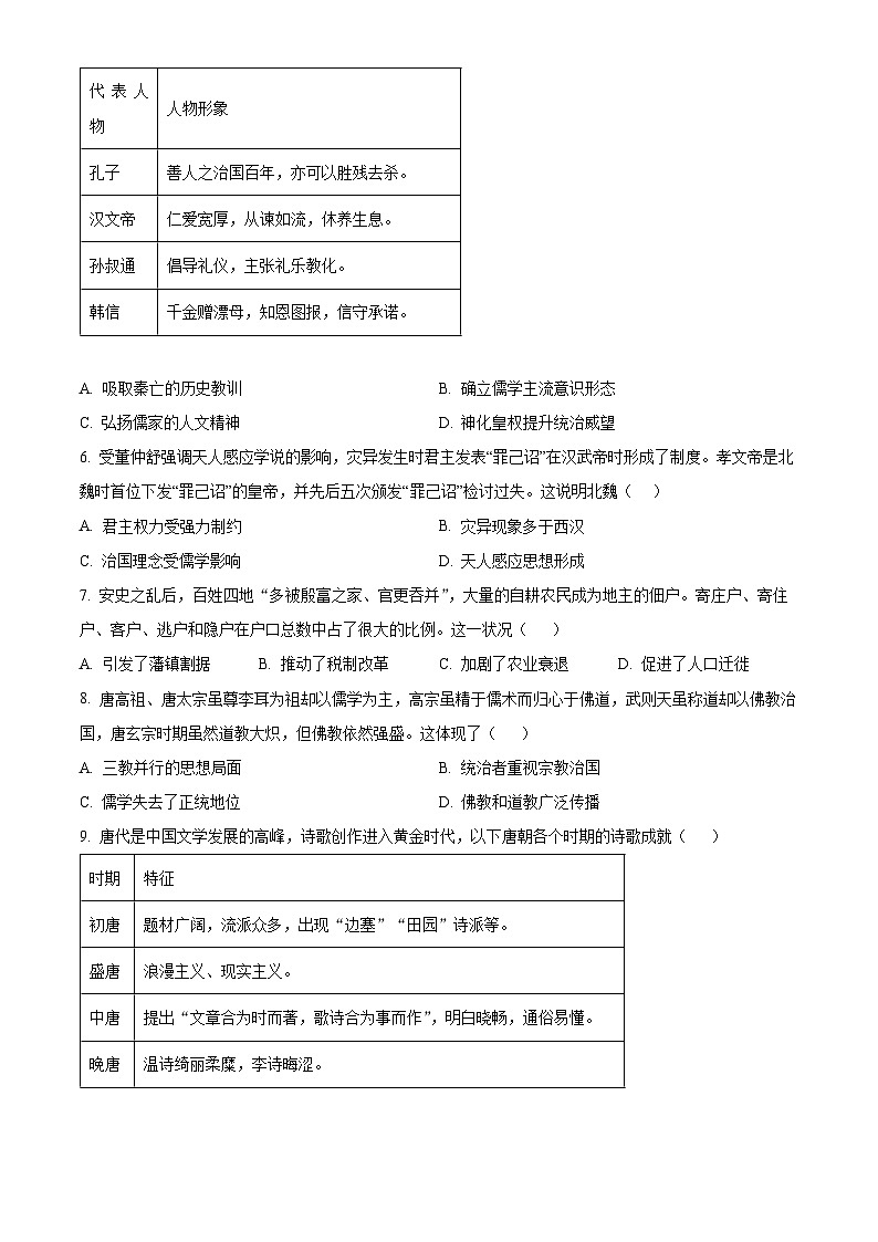 福建省福州第一中学2023-2024学年高一上学期期末考试历史试题（Word版附解析）02