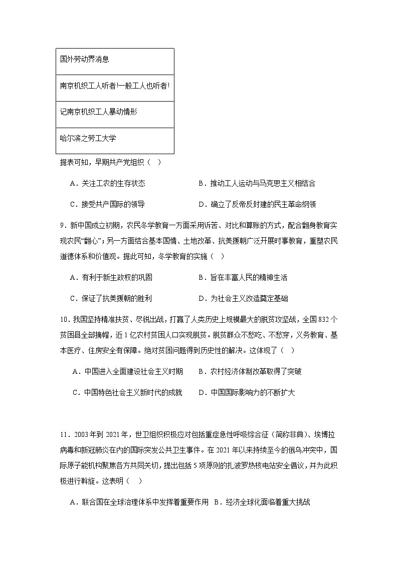 重庆市荣昌中学2023-2024学年高三下学期开学考试历史试卷（Word版附解析）03