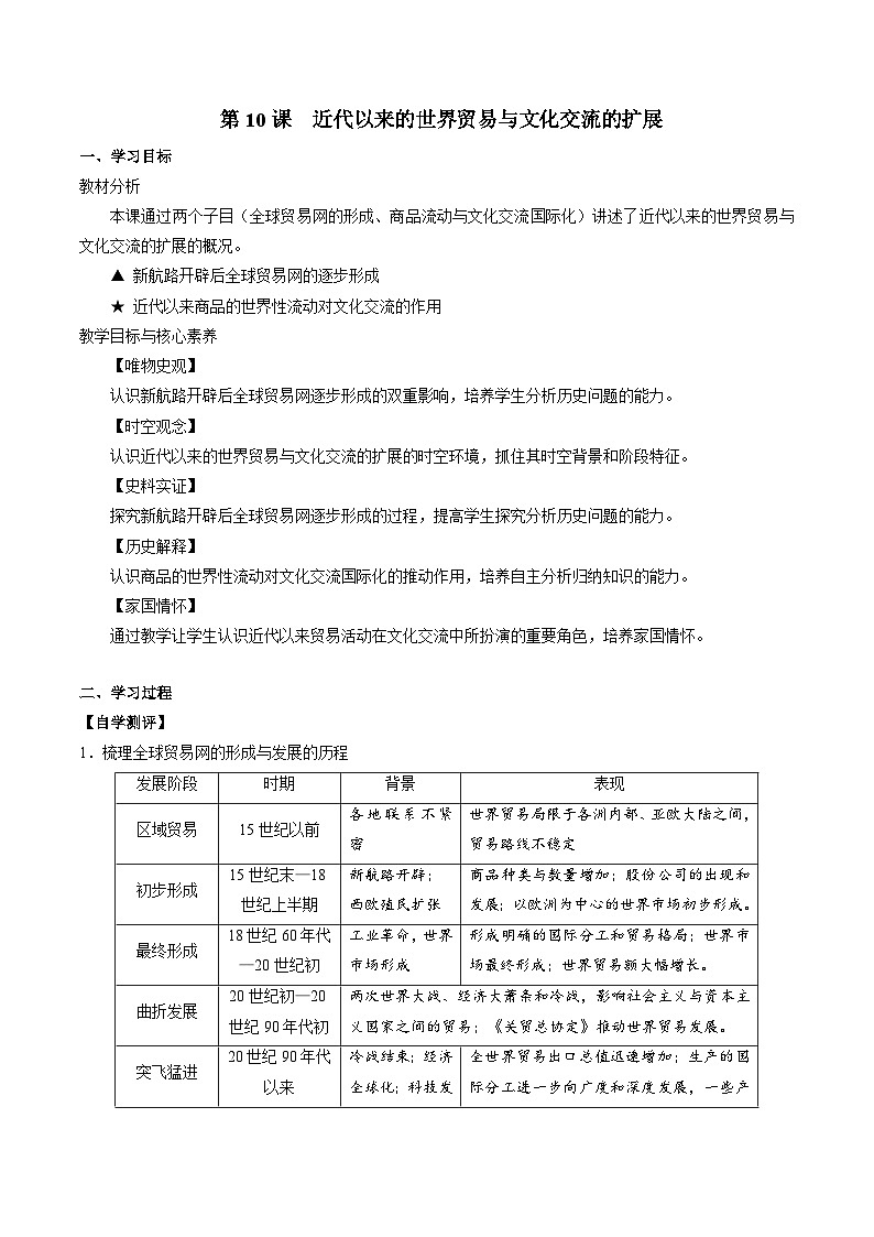 第10课 近代以来的世界贸易与文化交流的扩展  学案01
