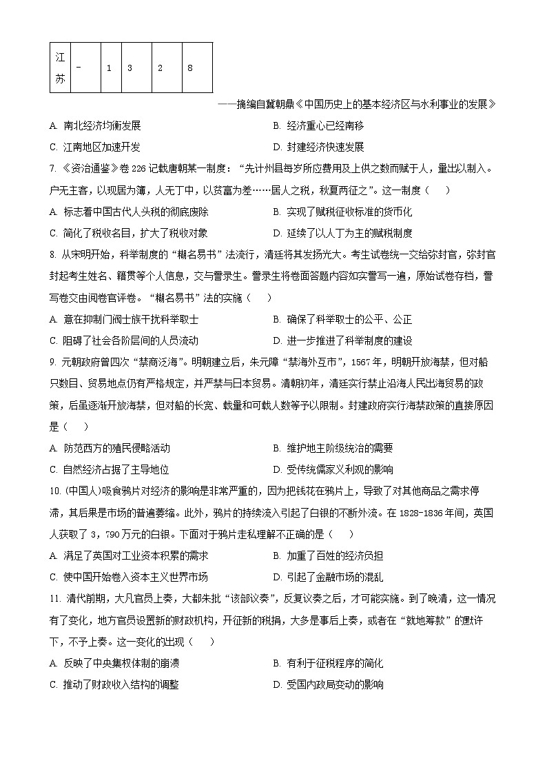 湖北省新高考联考协作体2023-2024学年高一下学期2月开学收心考试历史试卷（Word版附解析）03