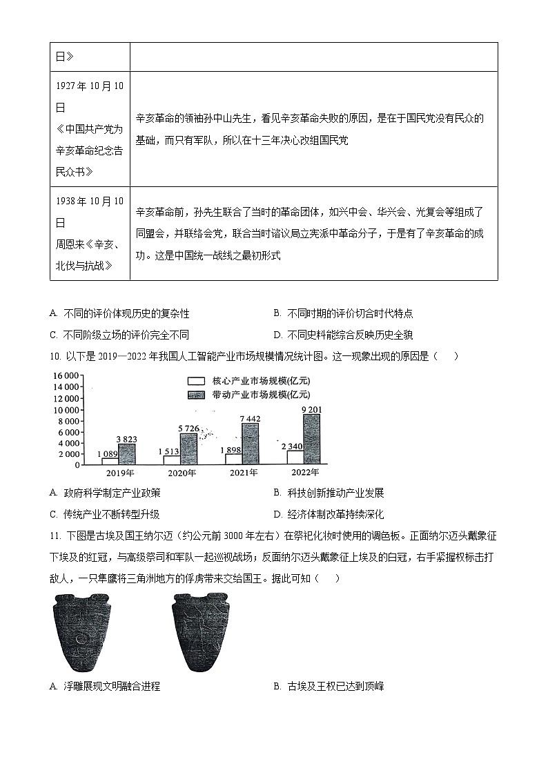湖北省高中名校联盟2023-2024学年高三上学期第三次联合测评历史试题（Word版附解析）03