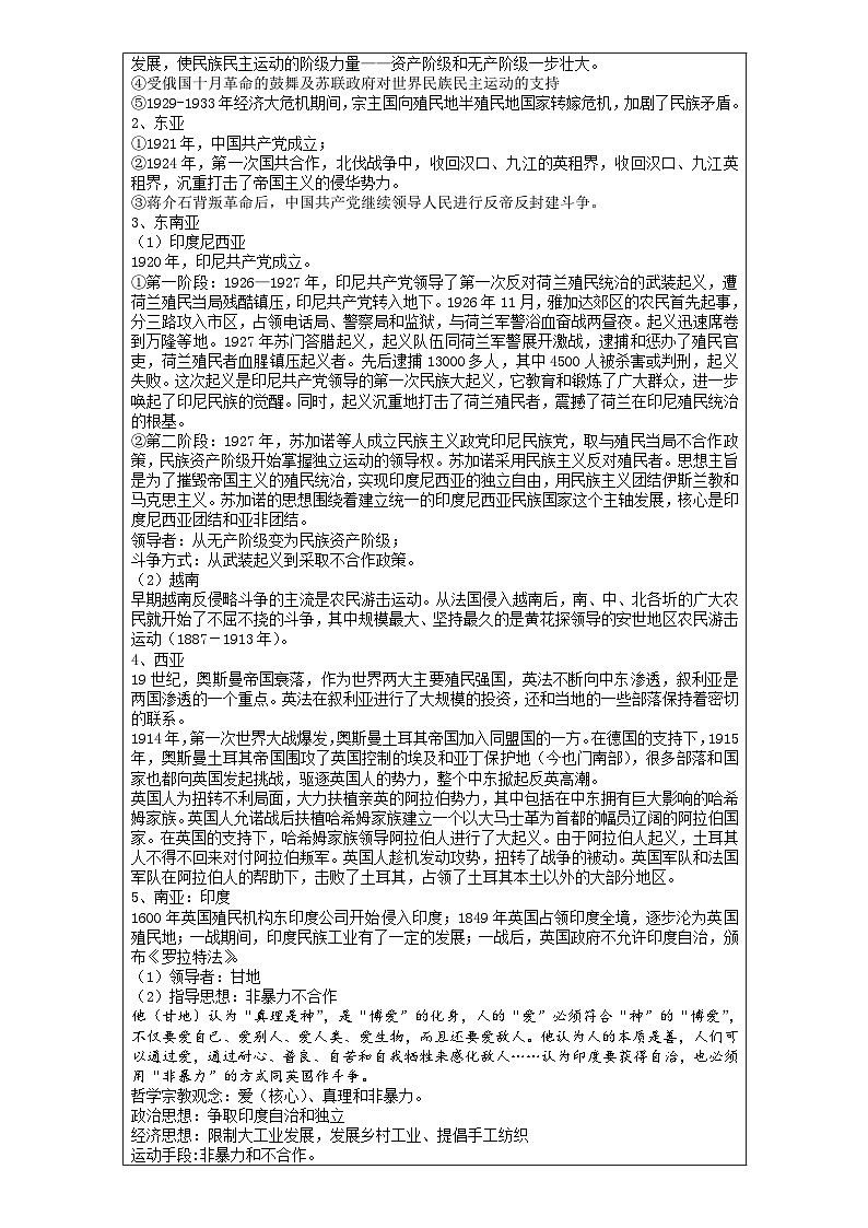 第16课亚非拉民族民主运动的高涨教案--2023-2024学年高一下学期统编版（2019）必修中外历史纲要下03