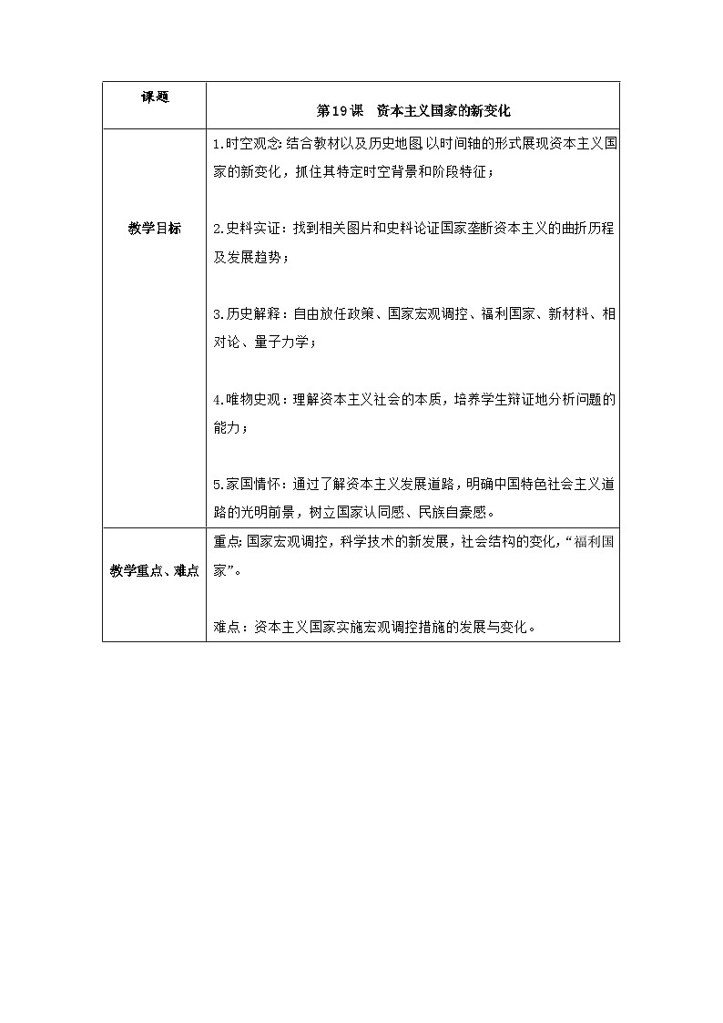 第19课资本主义国家的新变化教学设计--2023-2024学年高一下学期统编版（2019）必修中外历史纲要下第1页