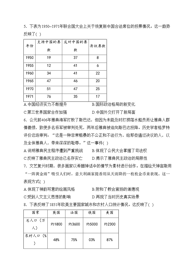 巴东县第三高级中学2022-2023学年高二下学期3月第二次月考历史试卷(含答案)02
