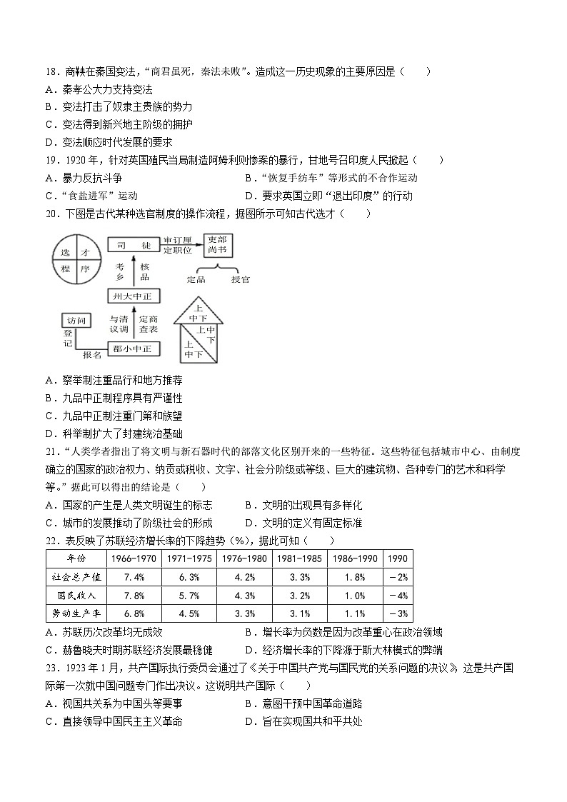 99，湖南省长沙市德成学校2023-2024学年高二上学期期末历史试题03