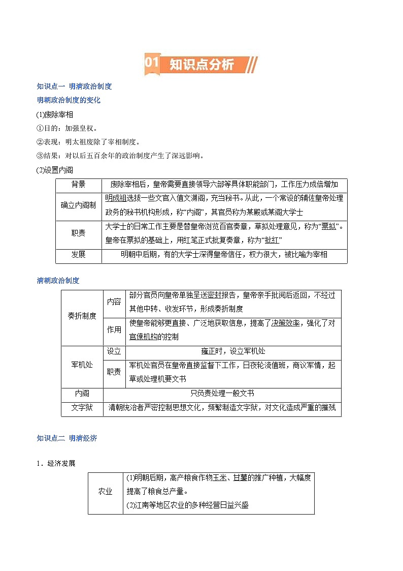 （新高考）高考历史二轮复习高频考点追踪练习专题06 明清帝国（解析版）02