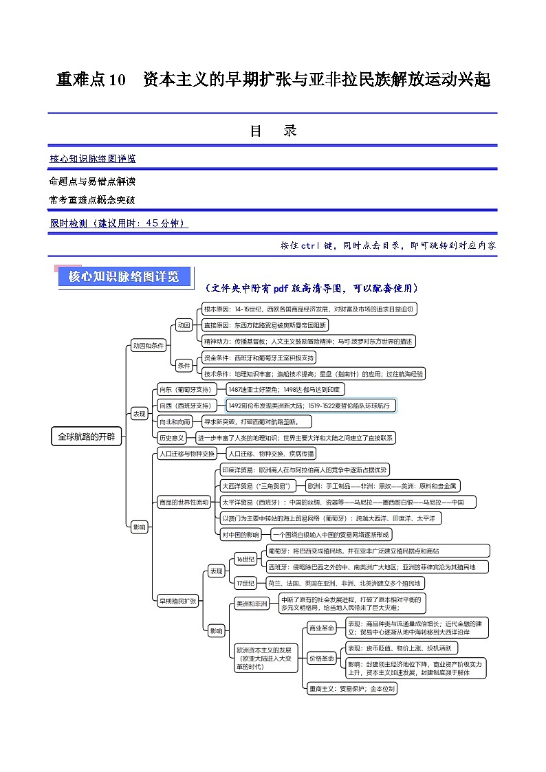 （新高考）高考历史二轮复习专题练习重难点10 资本主义的早期扩张与亚非拉的民族解放运动（含解析）01