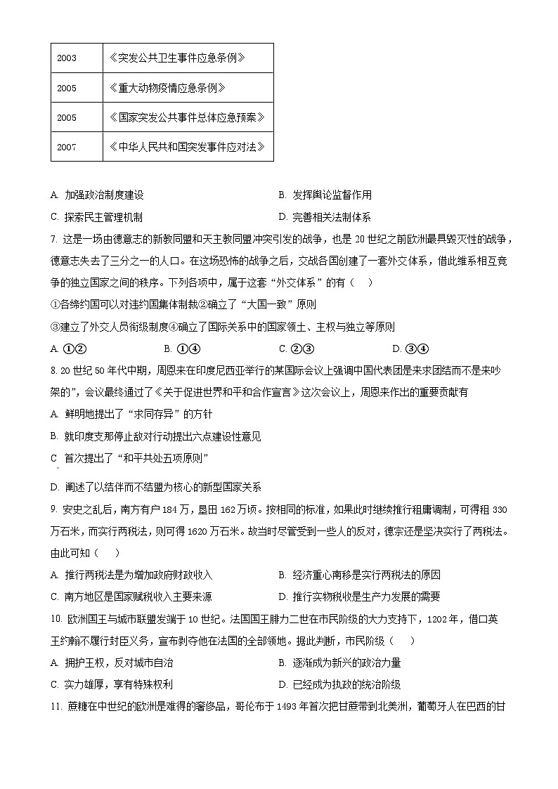 四川省泸州市泸县四中2023-2024学年高二下学期开学考试历史试题（Word版附解析）02