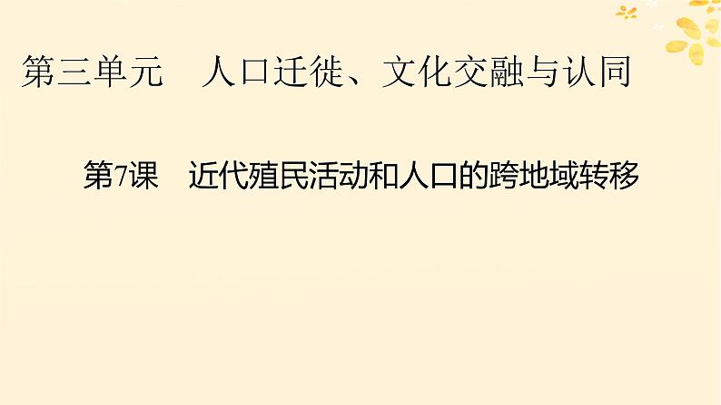 新教材同步系列2024春高中历史第三单元人口迁徙文化交融与认同第7课近代殖民活动和人口的跨地域转移课件部编版选择性必修3第1页