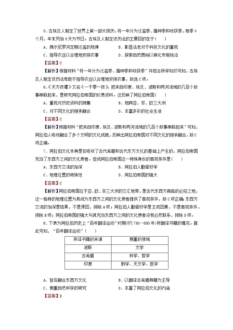 2024春高中历史第二单元丰富多样的世界文化第3课古代西亚非洲文化课后提能训练（部编版选择性必修3）02