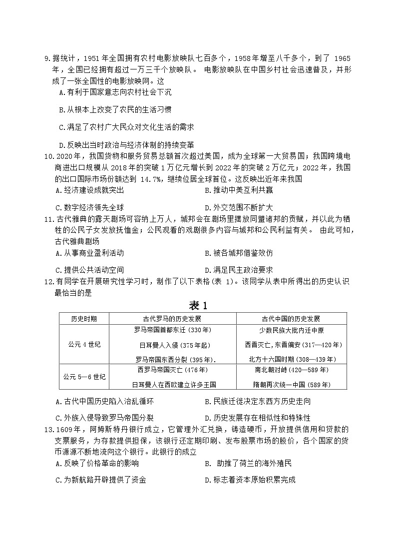 2024江西省五市九校高三下学期2月开学联考试题历史含答案03