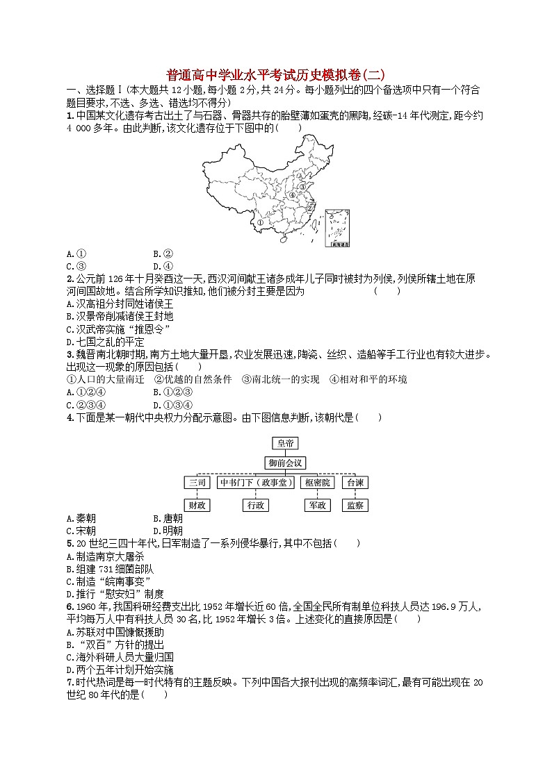 普通高中学业水平考试高考历史模拟卷201