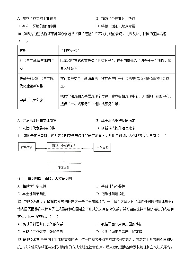2024山东省实验中学高三下学期2月开学调研考试历史含解析第3页