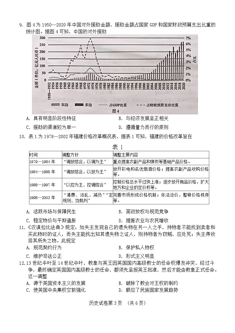 广西来宾市2024届高三下学期3月高考联合模拟考试历史试卷（Word版附答案）03