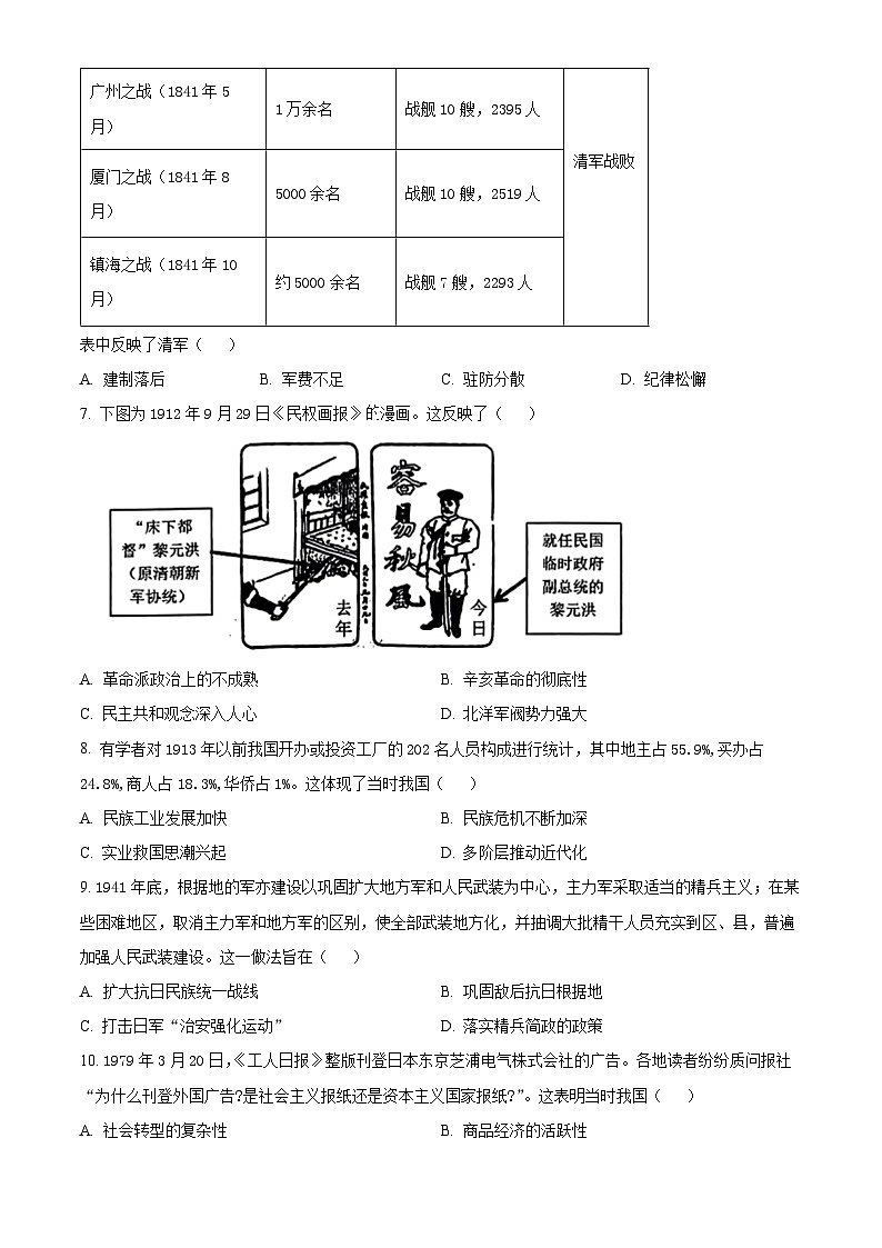 福建省泉州市普通高中2024届高三下学期质量监测（三）历史试卷（Word版附解析）02