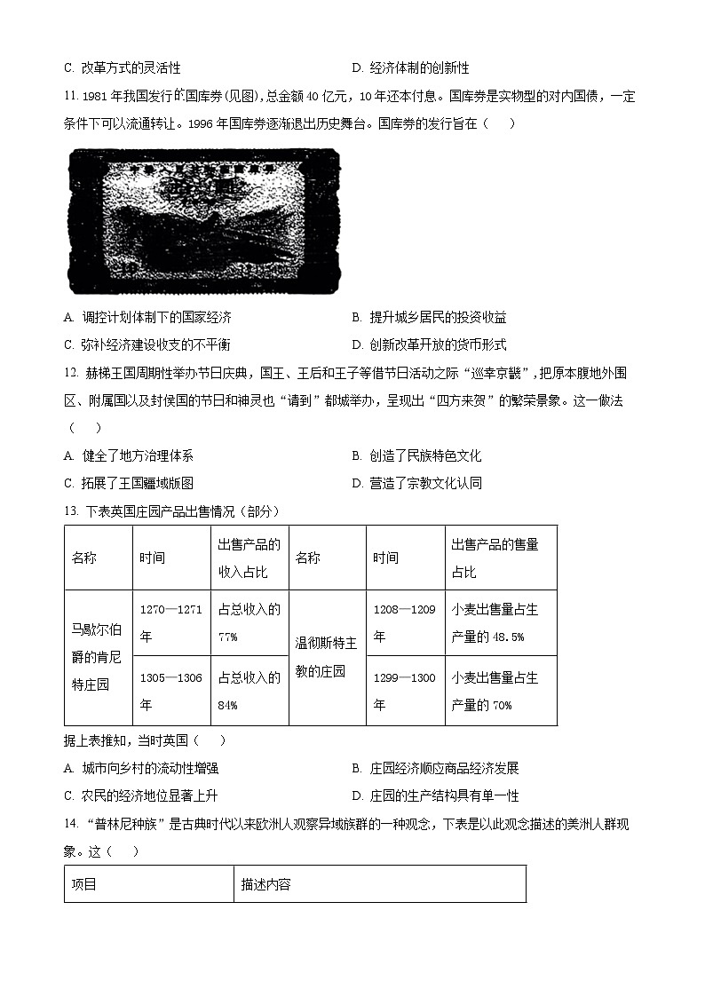 福建省泉州市普通高中2024届高三下学期质量监测（三）历史试卷（Word版附解析）03