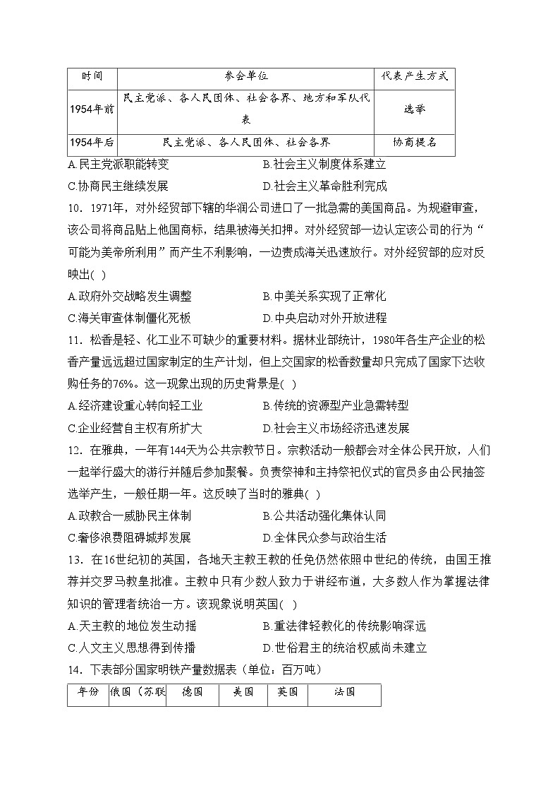 四川省绵阳南山中学2023-2024学年高二下学期开学考试历史试卷(含答案)03