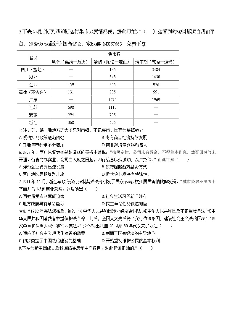 138，湖南名校联考联合体2023-2024学年高二下学期入学暨寒假作业联考历史试题02