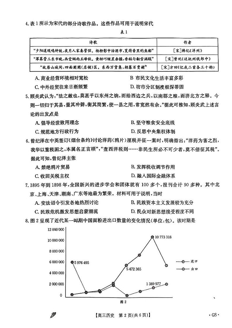 2024届甘肃省陇南市高三下学期二模考试历史试题02