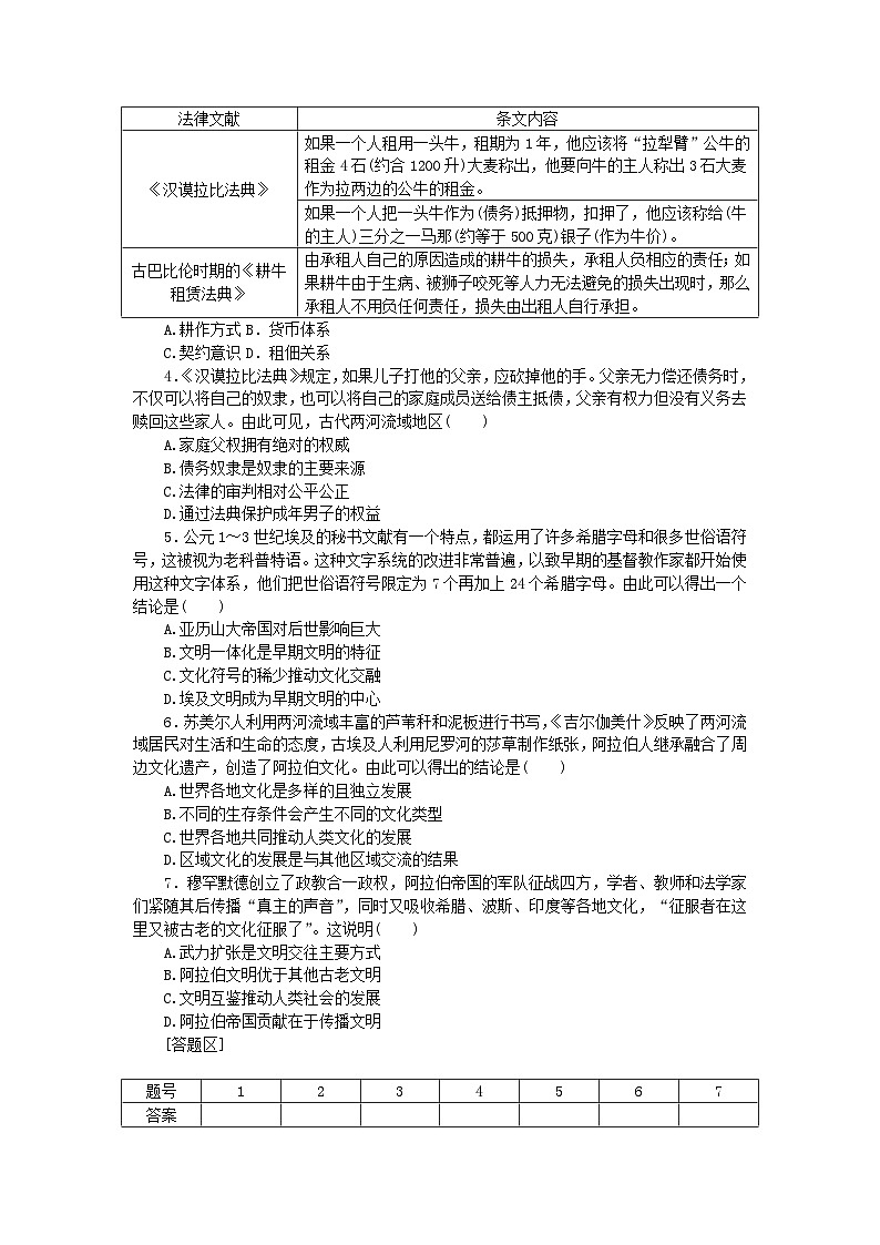 2023版新教材高中历史第二单元丰富多样的世界文化第3课古代西亚非洲文化课时作业及解析（部编版选择性必修3）03