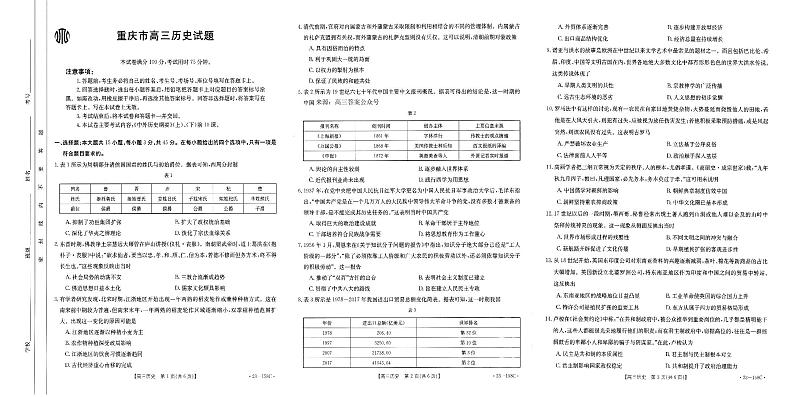 重庆12月金太阳 联考高三历史第1页