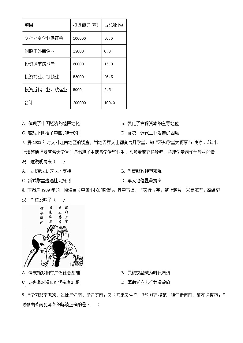 湖北省武汉市部分重点中学2024届高三下学期3月联考历史试卷（Word版附解析）02