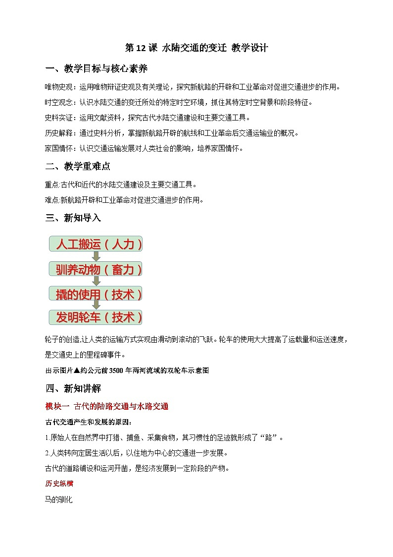 人教版历史选择性必修二第12课水陆交通的变迁教案01