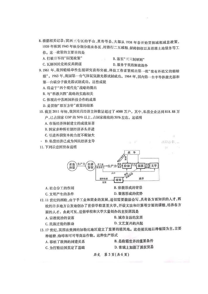 2023-2024江西省高三年级下学期二轮复习阶段性检测历史试卷试题及答案03