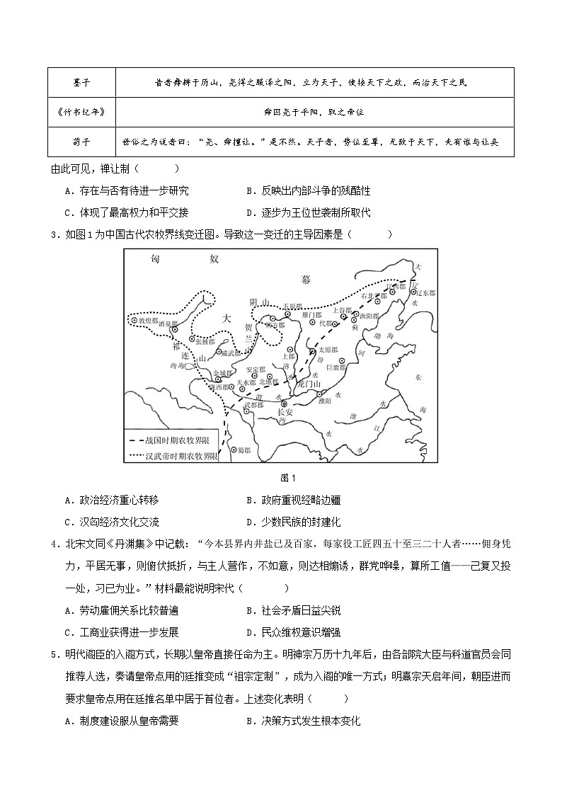 2024年高考历史考前信息必刷卷01（湖北专用）（原卷版） 第2页