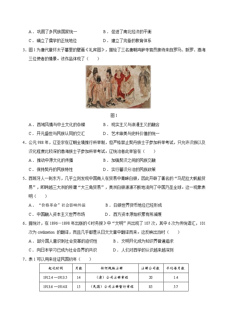 2024年高考历史考前信息必刷卷05（江西专用）（考试版）第2页