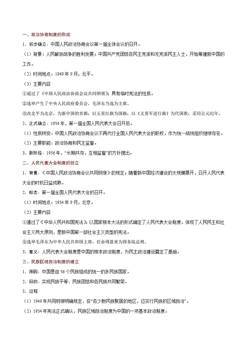 最新高考历史考点一遍过（讲义） 考点11 中华人民共和国成立和民主政治建设02