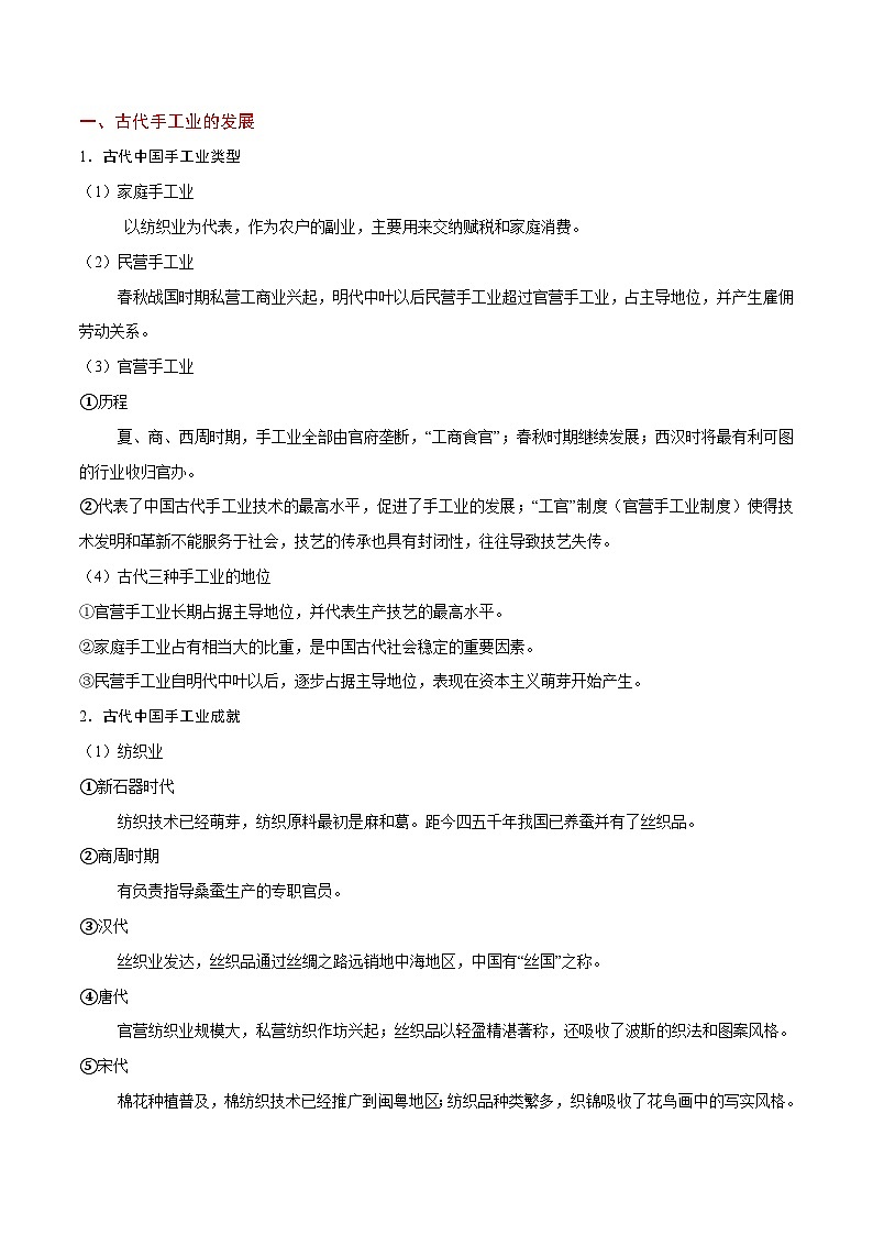 最新高考历史考点一遍过（讲义） 考点15 中国古代手工业和商业的发展02