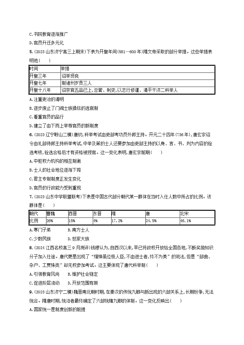 备战2025届高考历史一轮总复习训练题第7讲三国至隋唐的制度创新02
