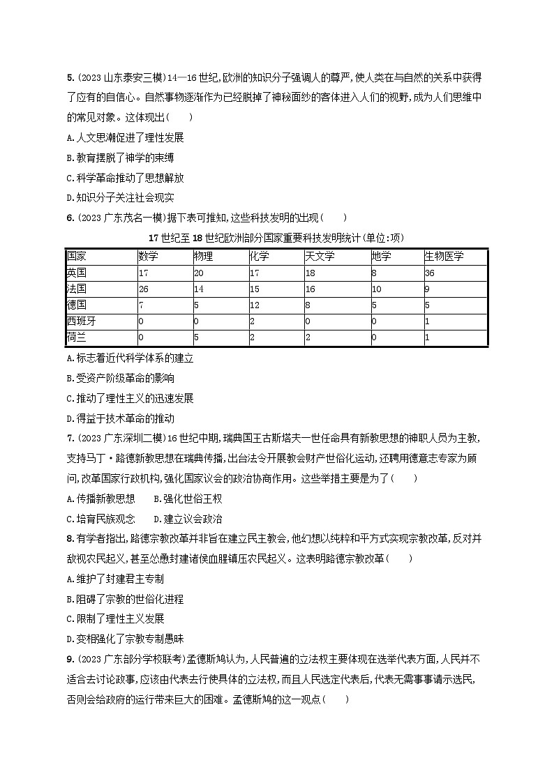 备战2025届高考历史一轮总复习训练题第30讲欧洲的思想解放运动第2页