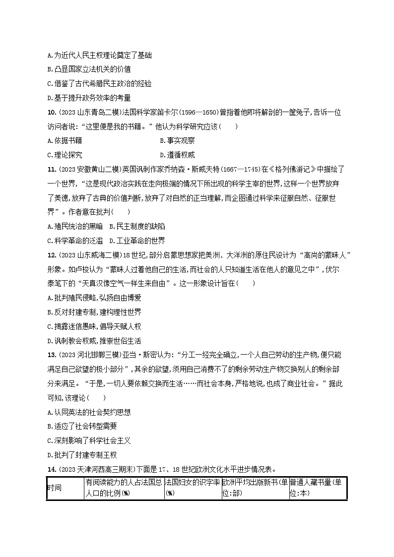 备战2025届高考历史一轮总复习训练题第30讲欧洲的思想解放运动第3页