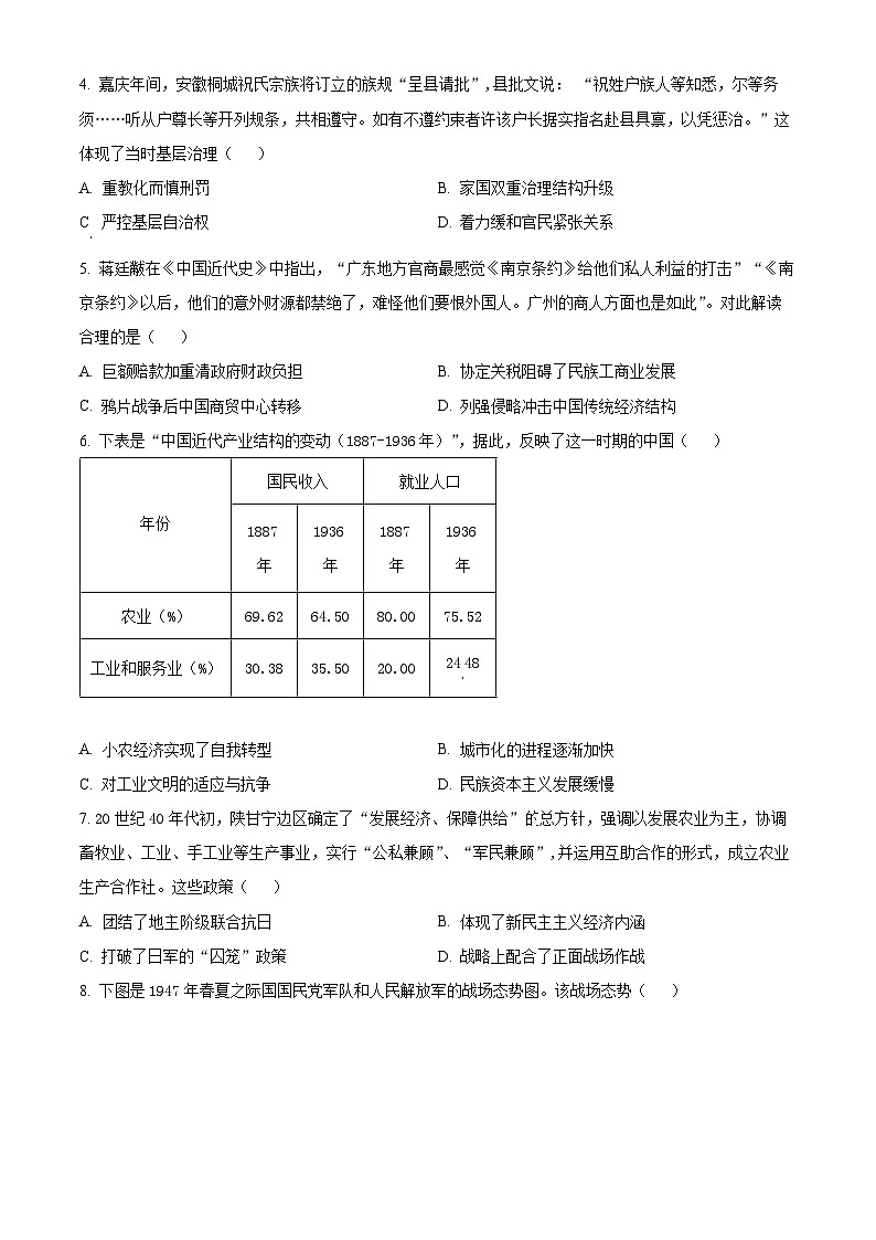 安徽省六校教育研究会2024届高三上学期第二次素养测试历史试题  Word版无答案第2页