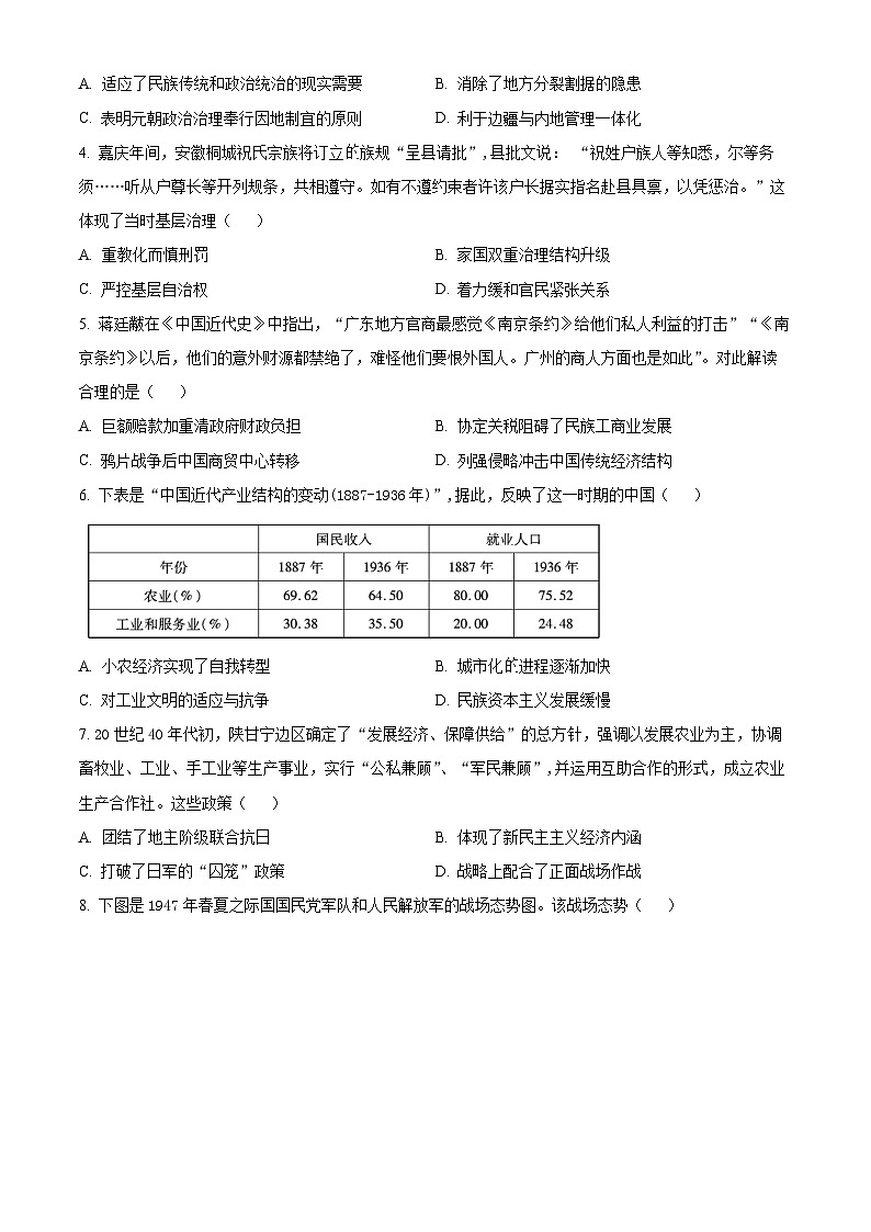 安徽省六校教育研究会2023-2024学年高三下学期第二次素养测试（2月月考）历史试题  Word版无答案第2页