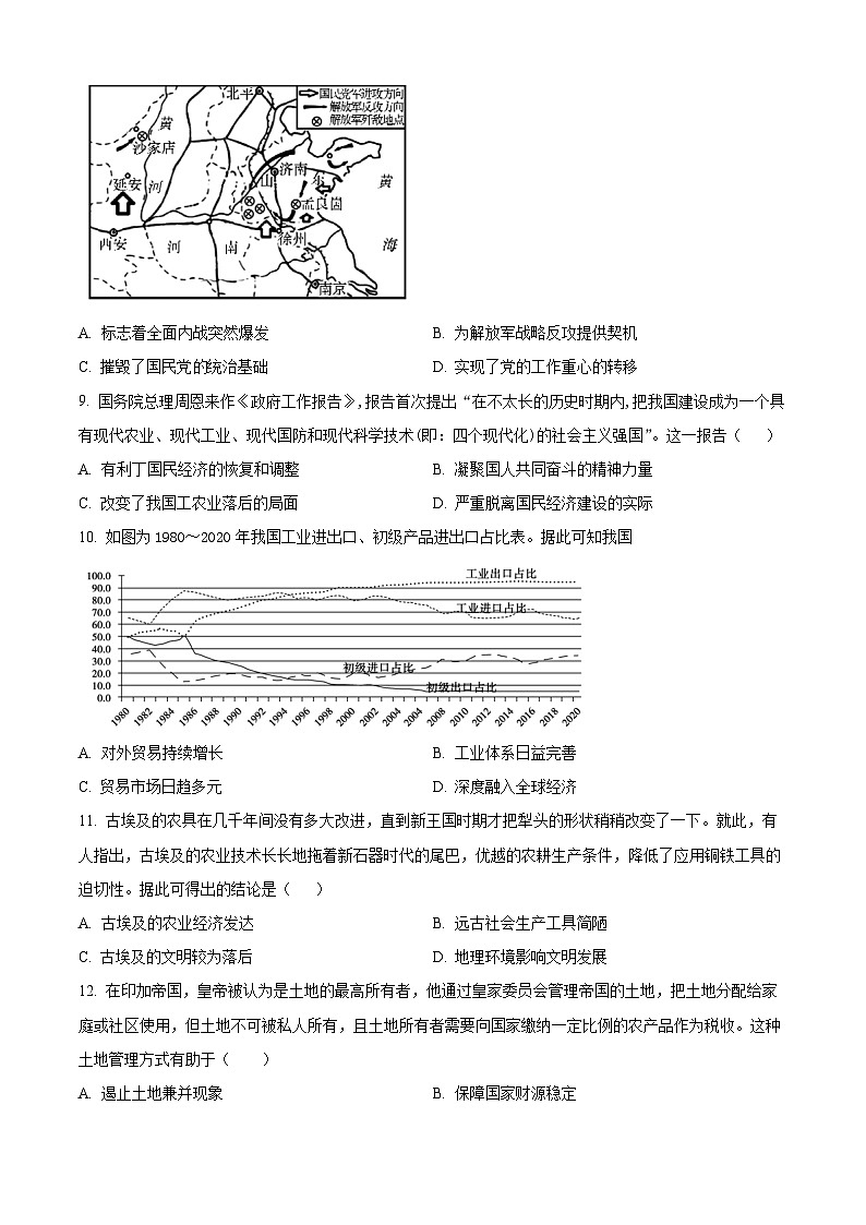 安徽省六校教育研究会2023-2024学年高三下学期第二次素养测试（2月月考）历史试题  Word版无答案第3页